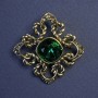 Accent Brooch-Pendant with Green Crystal and Rhinestones, 40mm +