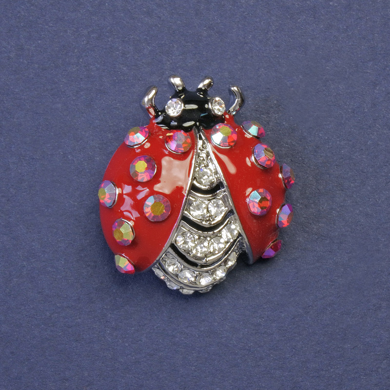 Ladybird Brooch with White and Rainbow Rhinestones 25x22mm+