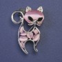 Brooch-Pendant "Kitty" Pink Cat's Eye, Silver-Tone Metal 30x45mm+