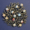 Brooch Pendant "Twigs" with Amazonite, Golden Metal 60mm+