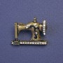 Sewing Machine Brooch with White Rhinestones, Antique Gold-Tone Metal, 21x29mm+
