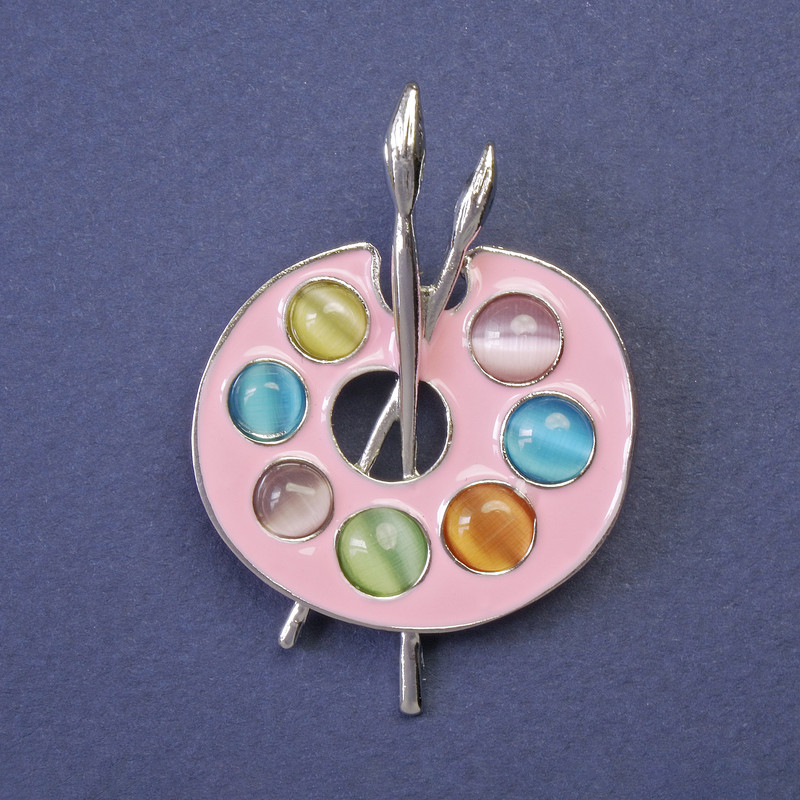 Brooch Palette with Enamel Silver-Tone Metal 45x32mm+