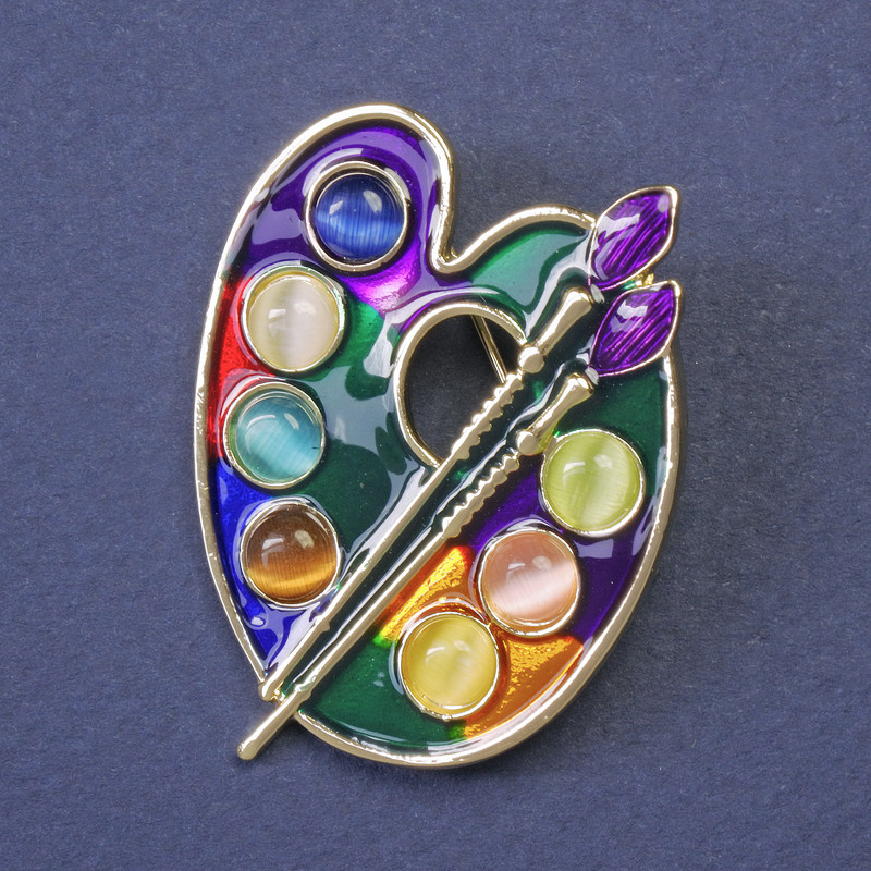 Brooch Palette with Enamel Gold-Tone Metal 38x29mm+