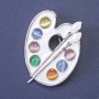 Palette Brooch, Multicoloured Enamel, Silver Metal 38x29mm+