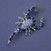 Scorpion Brooch, Light Blue and Blue Rhinestones, Silver Metal Colour, 47x25mm +