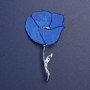 Brooch Blue Pearlescent Poppy with Sparkles, Silver-Tone Metal 76x46mm+