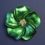 Brooch Flower with White Crystals 50x50mm+-, Pearlescent Green Enamel, Gold-Tone Metal