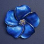 Brooch Flower with Blue Crystals 50x50mm+-, Pearlescent Blue Enamel, Gold-Tone Metal