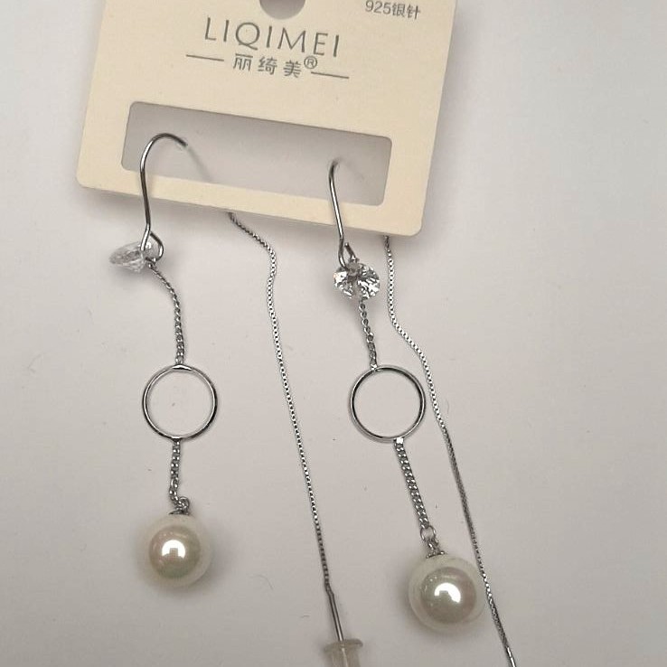 Long Stud Earrings, 925 Majorica Series, 10mm Diameter, 80mm Length