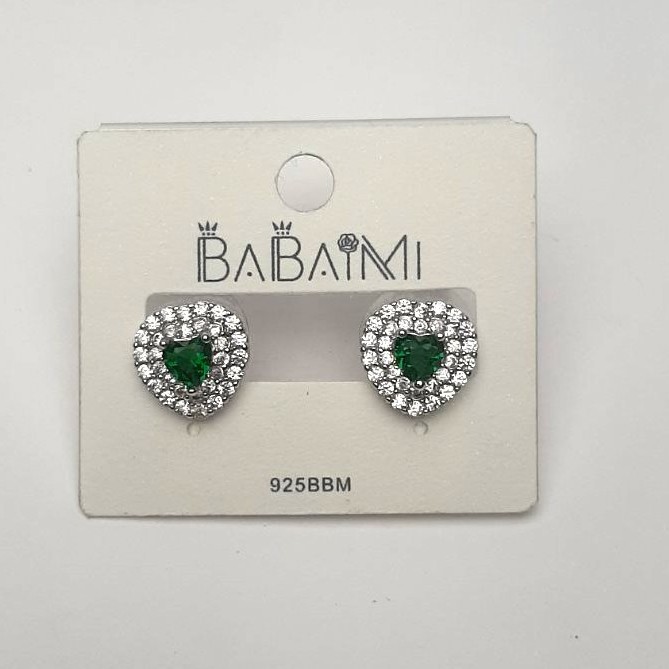 Green Crystal and Rhinestone "Heart" Earrings, 12mm Diameter