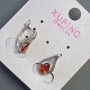 Xuping Earrings with Red Zircons, 16mm Length, 8mm Thickness, Rhodium