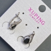 Xuping Earrings with Black Stones, 16x8mm, Rhodium