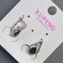 Xuping Earrings with Black Stones, 16x8mm, Rhodium