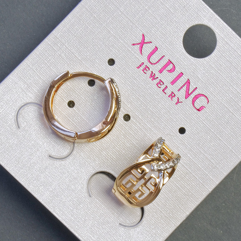 Xuping Earrings 9x15mm, "18K Gold Plated", with White Rhinestones