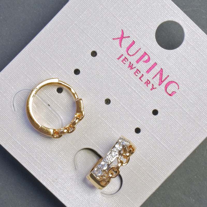 Xuping Earrings 13x5mm, "18K Gold Plated", with White Rhinestones