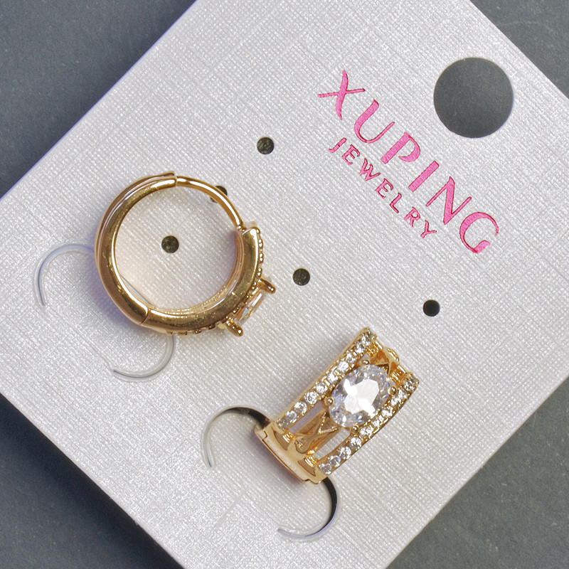 Xuping Earrings 13x7mm, "18K Gold Plated", with White Rhinestones