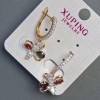 Xuping Earrings, 18K Gold Plating, Rhodium with Red Stone and White Rhinestones, 30x12mm