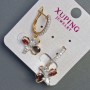 Xuping Earrings, 18K Gold Plating, Rhodium with Red Stone and White Rhinestones, 30x12mm