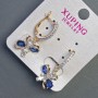 Xuping Earrings with Blue Stones 30x12mm, 18K Gold Plated