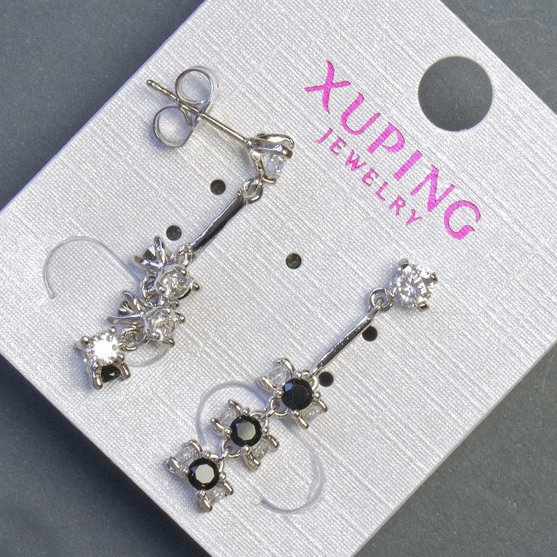 Xuping Earrings with Black Stones 6x30mm, Rhodium