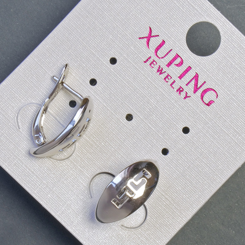 Xuping Earrings, 17mm Length, 7mm Thickness, Rhodium