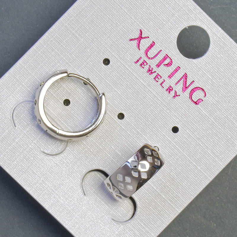 Xuping Earrings, 12mm Length, 6mm Thickness, Rhodium
