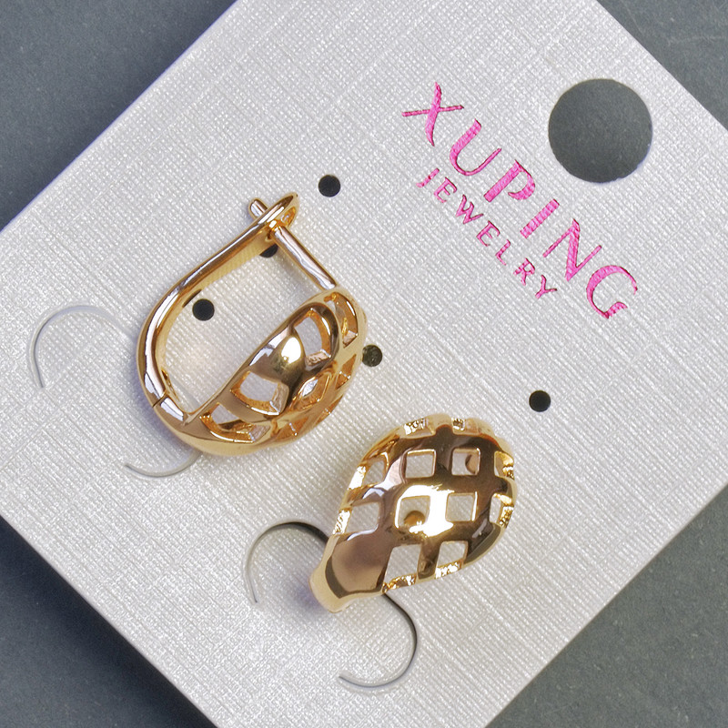 Xuping Earrings, 14mm Length, 10mm Thickness, 18K Gold Plated