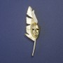 Brooch Pendant Writer's Feather with Mask, gold-tone metal 80x23mm-/+