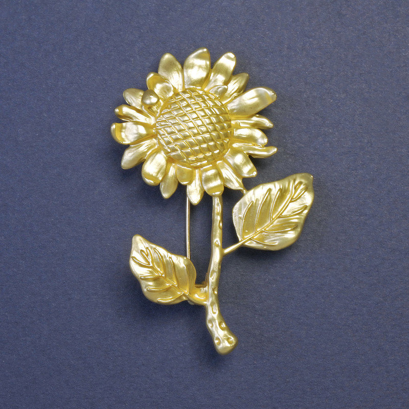 Sunflower Pendant Brooch 55x35mm+/- Gold-Tone Metal