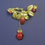 Brooch with Pendant Blackberry, red and green enamel, gold-tone metal 43x55mm+
