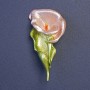 Calla Flower Brooch Pink 54x27mm+/- Green Enamel Gold-Tone Metal
