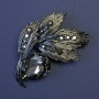 Boutonniere Pendant Brooch with Large Dark Grey Crystal and Black Rhinestones mm+/- Dark Silver-Tone Metal