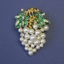 Brooch Pendant Grape Bunch with White Pearls 45x30mm+/- green enamel gold-tone metal