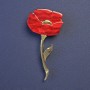 Red Poppy Flower Brooch, Pearlescent, 63x32mm+/-, Gold-Tone Metal