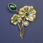 Boutonniere Flower Brooch with Green Rhinestones, 62x44mm+/-, Gold-Tone Metal