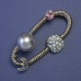 Orbit Brooch with Planets Grey Pearl (Artificial) Blue Rhinestones 53x32mm+/- Silver-Tone Metal