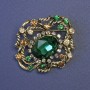 Accent Brooch with Large Green Crystal and Rhinestones 44x38mm+/- Gold-Tone Metal