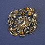 Accent Brooch with Large Yellow Crystal and Rhinestones 44x38mm+/- Gold-Tone Metal