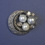 Accent Brooch Half-Moon with Pearls (Artificial) 35x40mm+/- Silver-Tone Metal