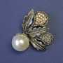 Leaves Brooch with White Pearl 44x38mm Silver-Tone Metal