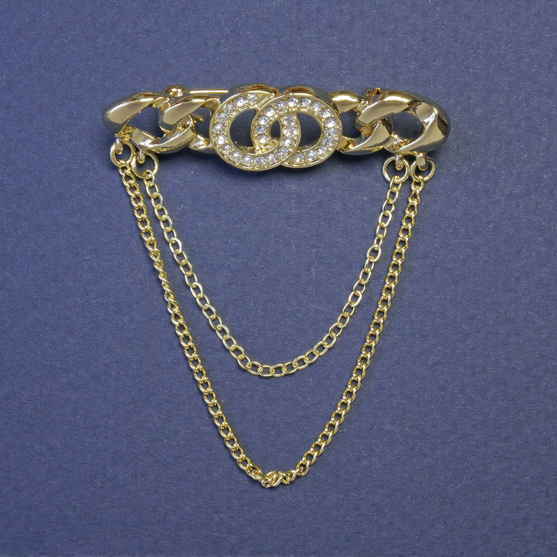 Accent Brooch Chanel-Style Chain 45x13mm+/- Gold-Tone Metal