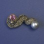 Accent Brooch with Grey Pearl and Pink Rhinestone 44x20mm+/- Bronze Metal