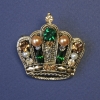 Crown Brooch, Green and Yellow Rhinestones and Pearls, 40x40mm +/-, Gold-Tone Metal