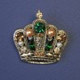 Crown Brooch, Green and Yellow Rhinestones and Pearls, 40x40mm +/-, Gold-Tone Metal