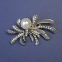 Accent Brooch with White Pearl and White Rhinestones 35x55mm+- Silver-Tone Metal