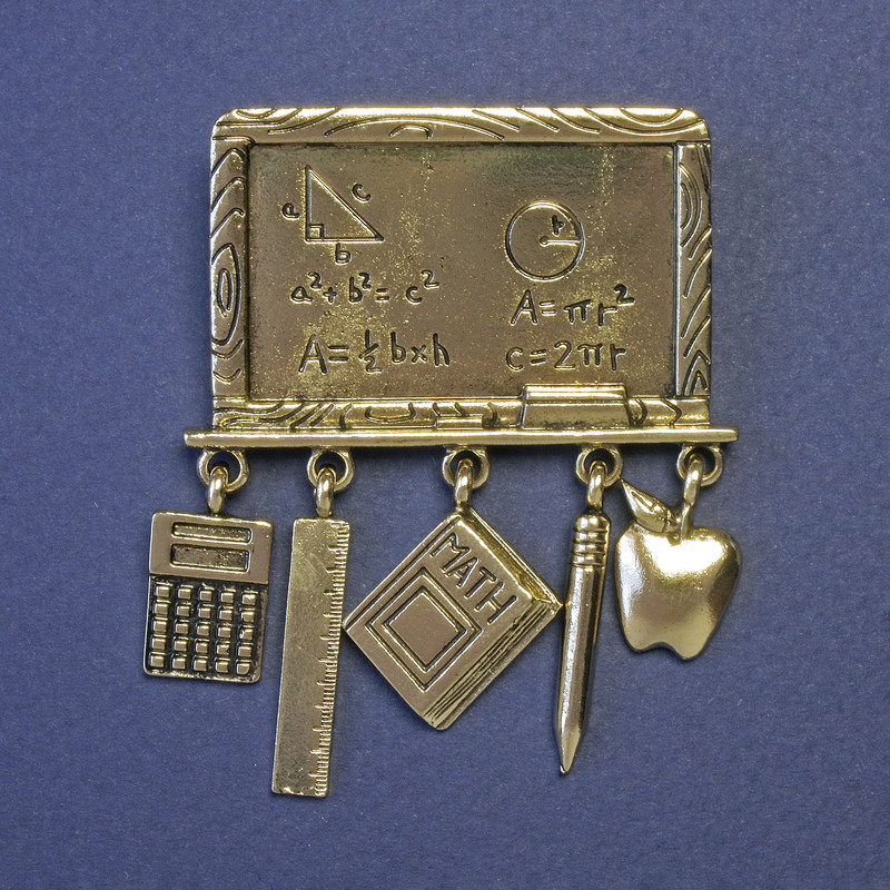 Maths Board Brooch with Charms 60x45mm+- Gold-Tone Metal