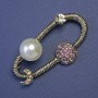 Orbit with Planets Brooch White Pearl (Faux) Pink Rhinestones 53x32mm+- Silver-Tone Metal