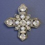 Maltese Cross Brooch, Studded with White Pearls and Rhinestones 52x52mm+- Silver-Tone Metal