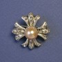 Accent Brooch with Pearl, Maltese Cross 30x30mm+- Silver-Tone Metal