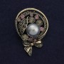 Boutonniere Brooch with Grey Pearl and Pink Rhinestones 50x34mm+- Silver-Tone Metal